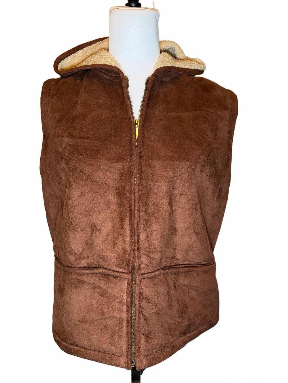 Lauren Ralph Lauren Brown Faux Suede Sherpa Vest P/M Western Cabincore Americana